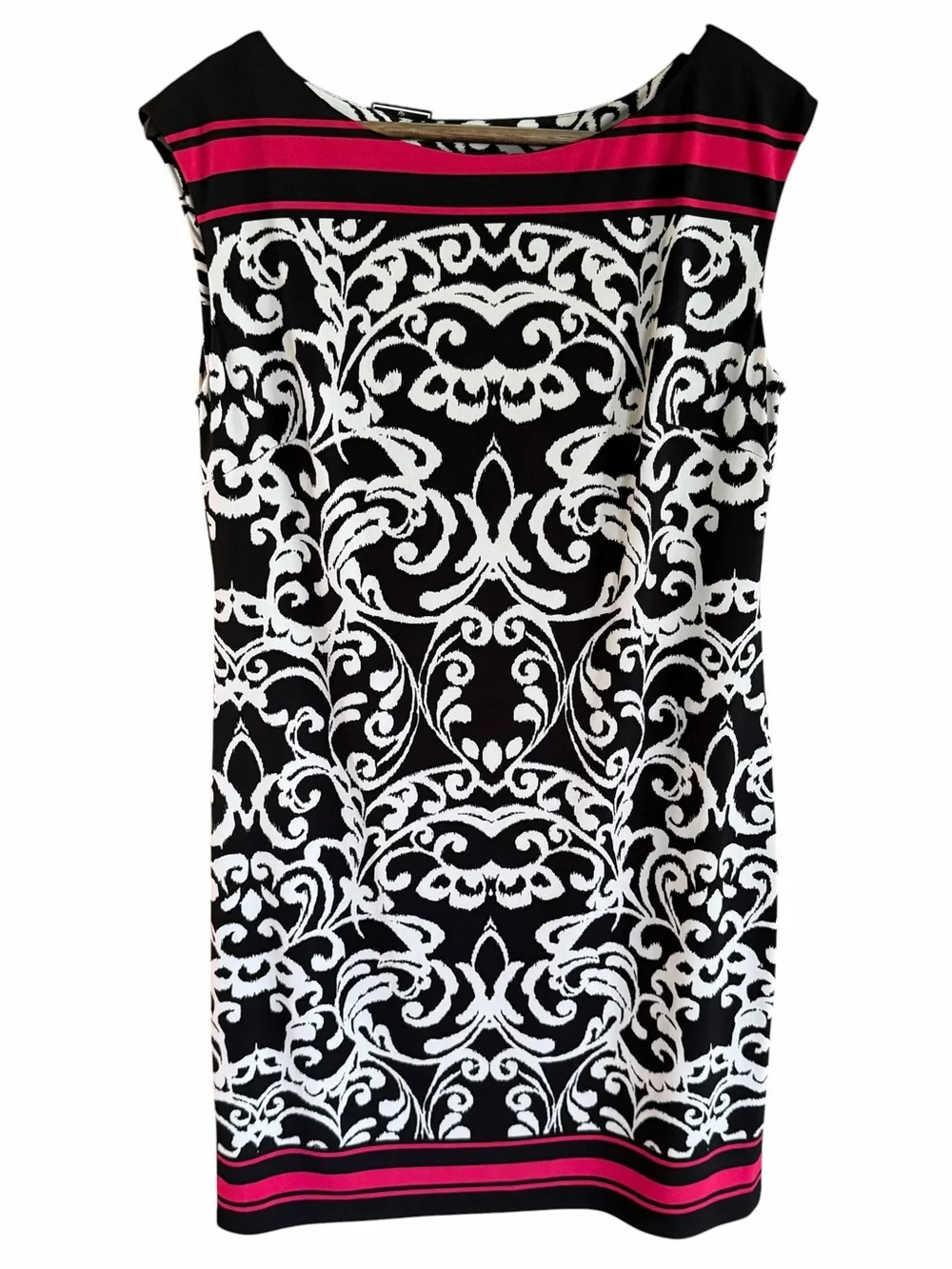 Jessica Howard NWT Sheath Dress Small Black White Pink Scroll Print Career